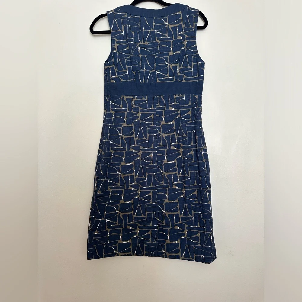 Boden Womens A-Line Notch Neck Shift Sheath Navy and Tan  Dress - Picture 2 of 5